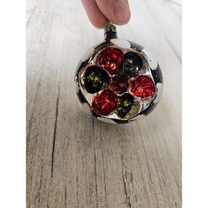 Vintage Black indent reflector ball silver ornament glass Xmas tree